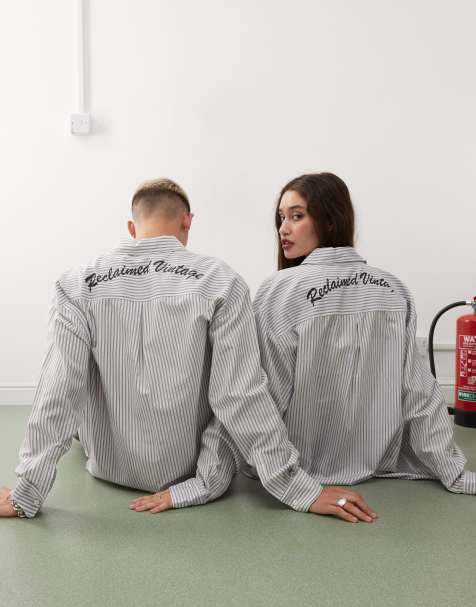Reclaimed Vintage unisex oversized stripe shirt with back logo - view 1