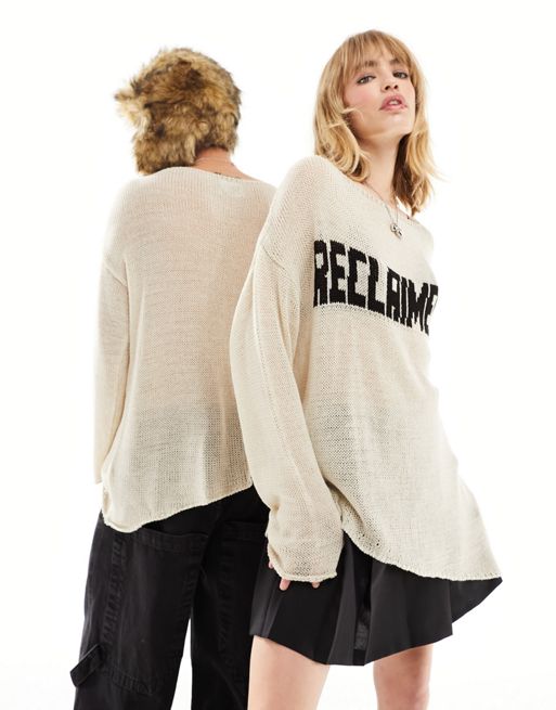 Reclaimed Vintage unisex oversized sweater sleeve with logo in cream