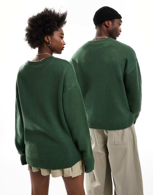 Reclaimed Vintage unisex oversized sweater with logo in green ASOS