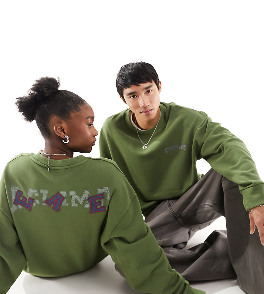 Reclaimed Vintage Unisex Oversized Sweatshirt With Back Logo In Khaki-neutral