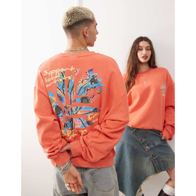 Reclaimed Vintage unisex oversized sweatshirt with flower print in red ASOS