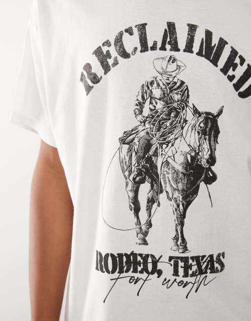 Reclaimed Vintage - Unisex oversized T-shirt met rodeo westernprint in wit, 3 van 4