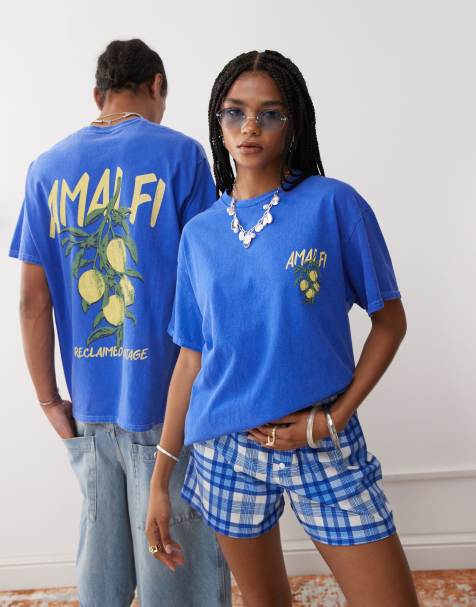 Reclaimed Vintage unisex oversized t-shirt with Amalfi lemon print in blue - view 1