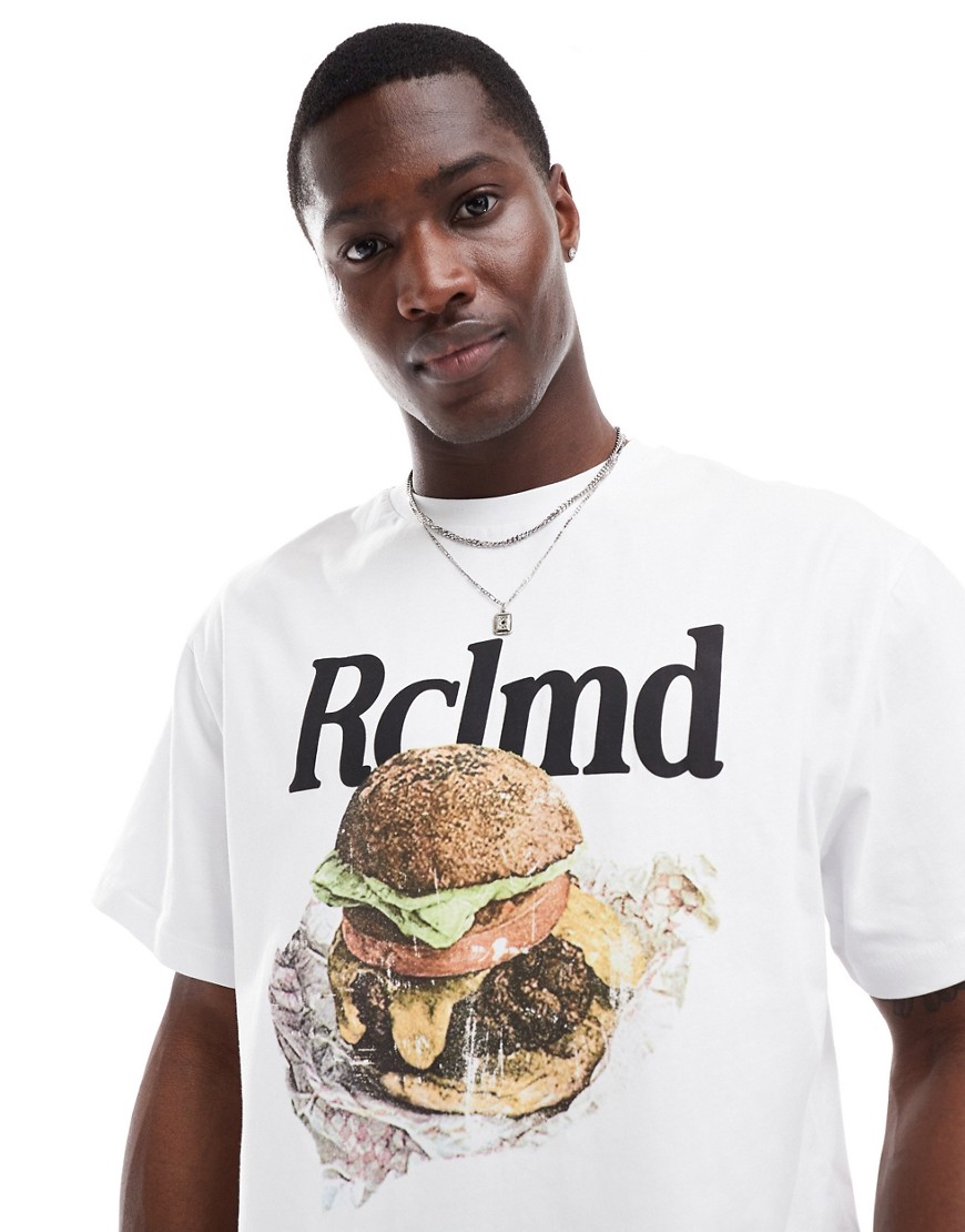 Reclaimed Vintage unisex oversized t -shirt with burger print in white