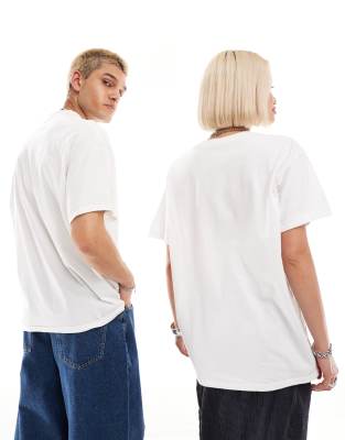 Reclaimed Vintage unisex oversized t shirt with cowboy boot graphic in white