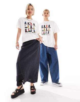 Reclaimed Vintage unisex oversized t shirt with cowboy boot graphic in white