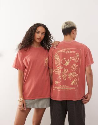 Reclaimed Vintage Unisex Oversized T-shirt With Fruit Back Graphic In Orange
