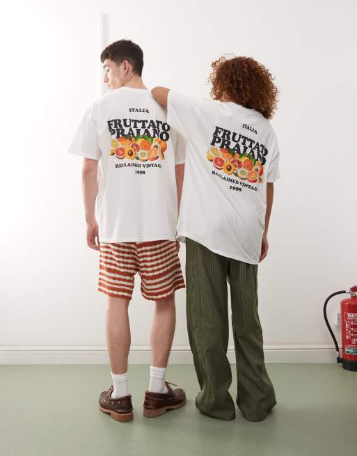 Reclaimed Vintage unisex oversized t-shirt with fruit back graphic print in white 