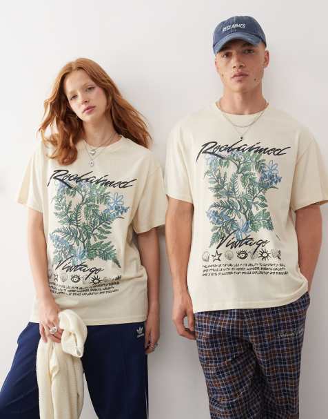 Reclaimed Vintage unisex oversized T-shirt with plant print in ecru - view 1