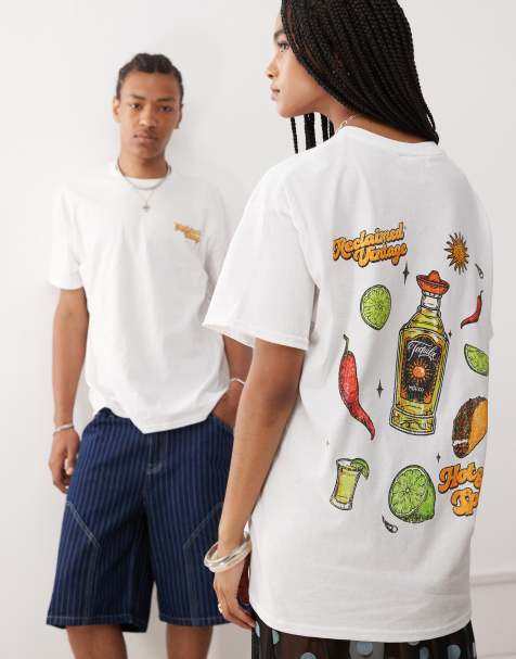 Reclaimed Vintage Unisex oversized t-shirt with spicy tequila print in white - view 1
