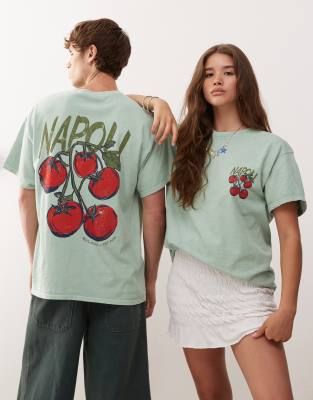 Reclaimed Vintage unisex oversized t-shirt with tomato back graphic print in washed sage green - view 1