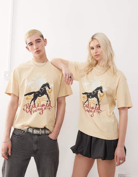 Reclaimed Vintage unisex oversized t-shirt with western horse graphic in buttermilk - view 1