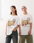 [Reclaimed Vintage] Reclaimed Vintage unisex oversized tee with drinks graphic in white L White