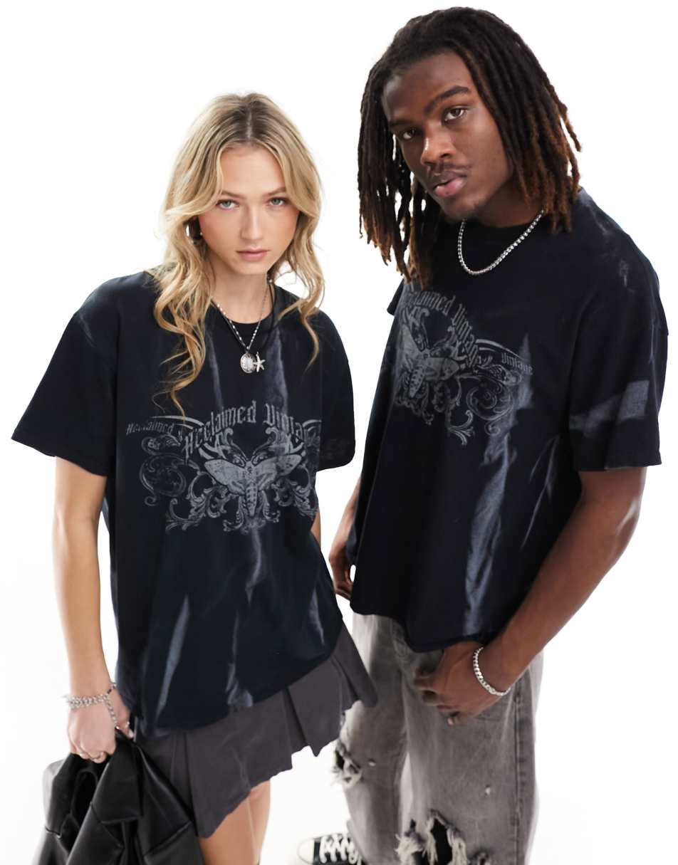 Reclaimed Vintage unisex oversized tee with moth graphic in black