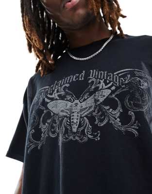 Reclaimed Vintage unisex oversized tee with moth graphic in black