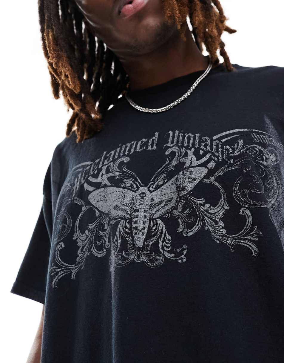 Reclaimed Vintage unisex oversized tee with moth graphic in black 0