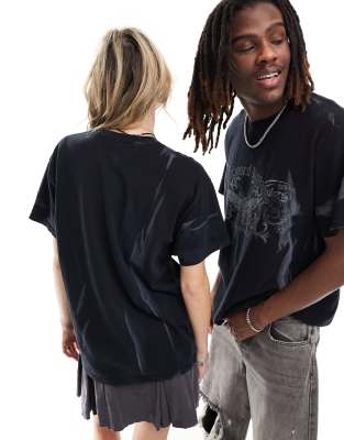 Reclaimed Vintage unisex oversized tee with moth graphic in black