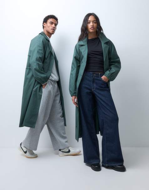 Reclaimed Vintage unisex oversized trench coat with cinched detail in green - view 1
