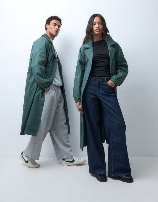 Reclaimed Vintage unisex oversized trench coat with cinched detail in green, 1 of 5