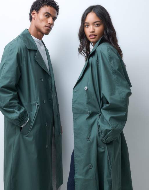 Reclaimed Vintage unisex oversized trench coat with cinched detail in green, 3 of 5