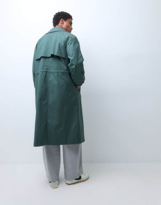 Reclaimed Vintage unisex oversized trench coat with cinched detail in green, 4 of 5