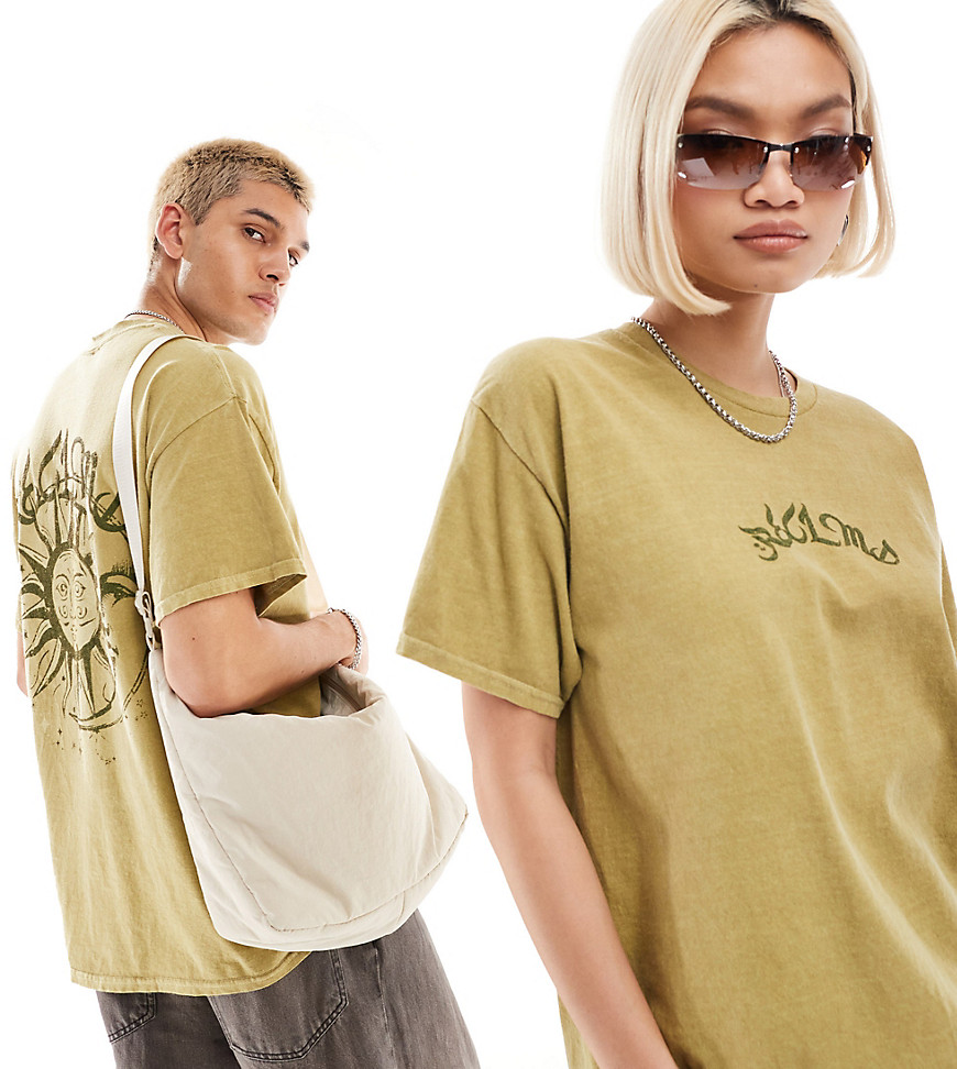Reclaimed Vintage Unisex Oversized Washed T-shirt With Back Celestial Graphic In Washed Khaki-neutral In Green