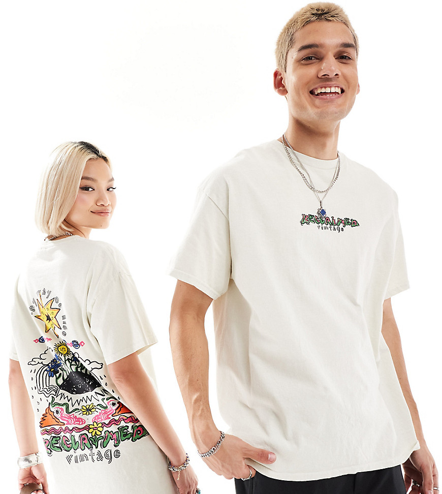 Reclaimed Vintage unisex oversized washed t-shirt with doodle back graphic in stone-Neutral
