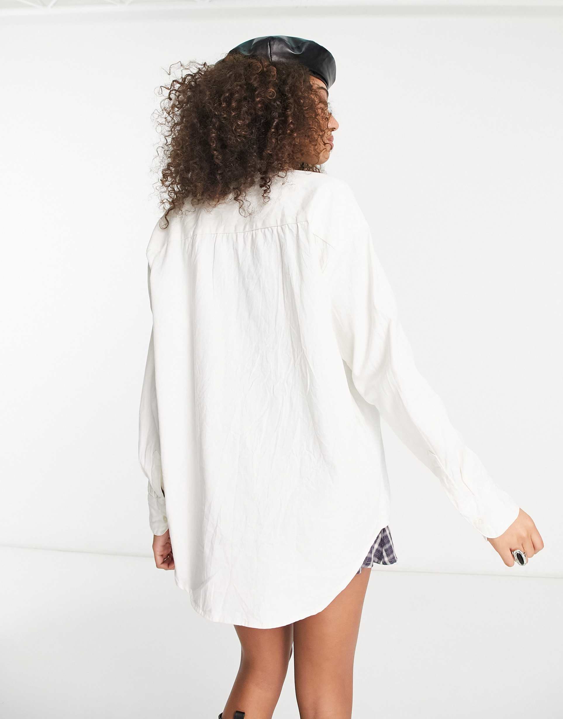 Reclaimed Vintage unisex oversized white shirt with distressing view 3