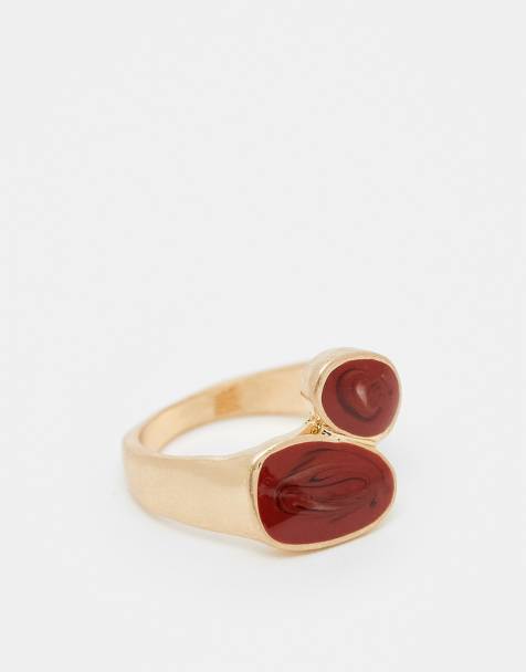 Reclaimed Vintage unisex wraparound ring with red jasper stone in burnished gold
