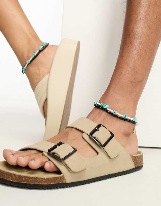 Reclaimed Vintage unisex pack of 2 anklets and bracelets with coral chips in blue
