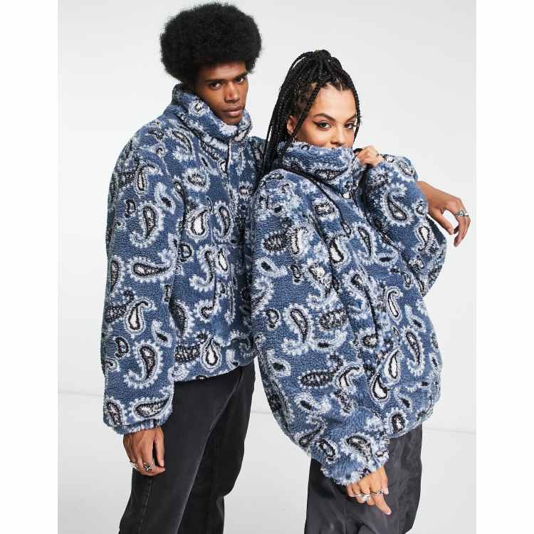 Reclaimed Vintage unisex paisley print pullover fleece in blue | ASOS