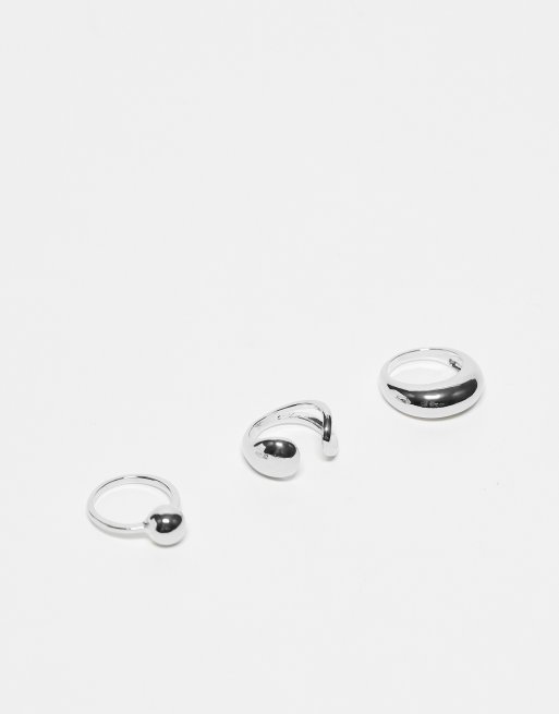 Reclaimed Vintage - Unisex - Pakke med 3 sølvfarvede ringe med slå-om-design