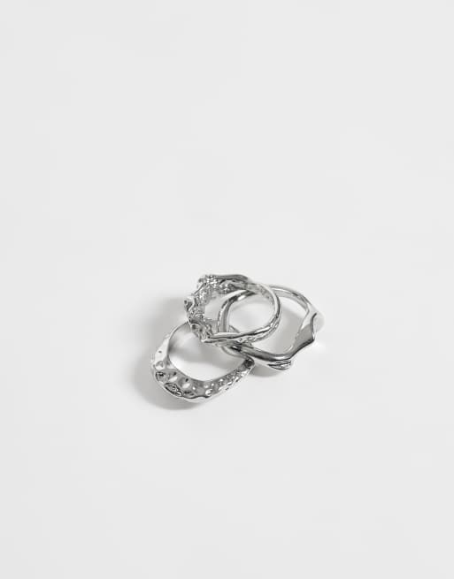 Reclaimed Vintage unisex pakke med 3 smeltede ringe i sølv, 2 af 3