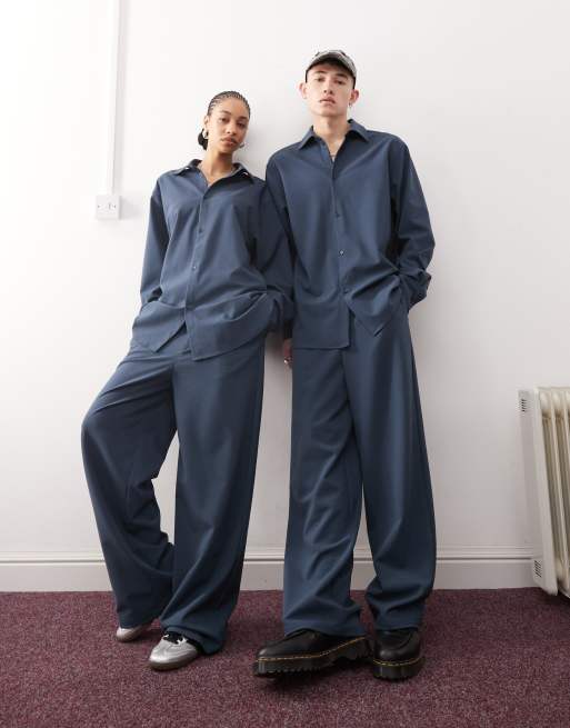 Reclaimed Vintage - Unisex pantalon met wijde pijpen in marineblauw, deel van co-ord set