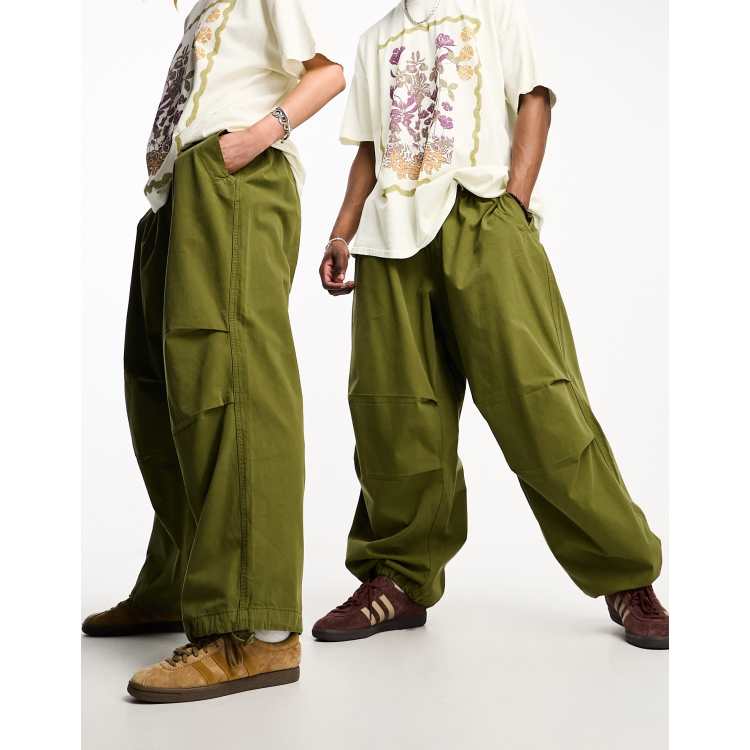 Reclaimed Vintage unisex parachute cargo pants in khaki | ASOS