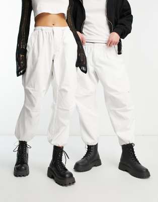 Reclaimed Vintage Unisex Parachute Cargo Pants In White-multi