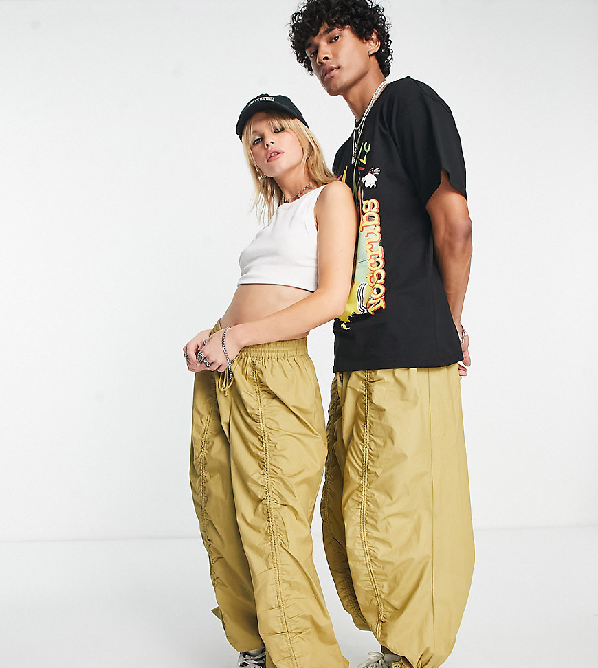 Reclaimed Vintage Unisex Parachute Cargo Pants With Ruching In Beige-neutral