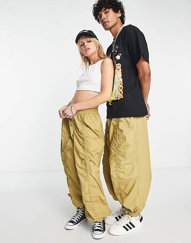 Reclaimed Vintage - unisex parachute cargo trouser with ruching in beige