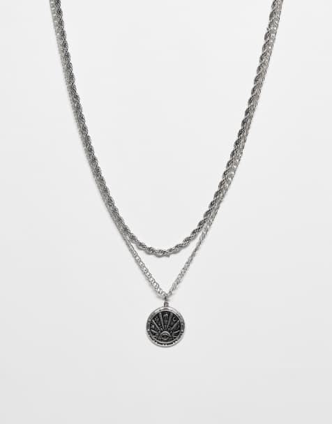 Reclaimed Vintage unisex pendant multirow necklace in silver - view 1