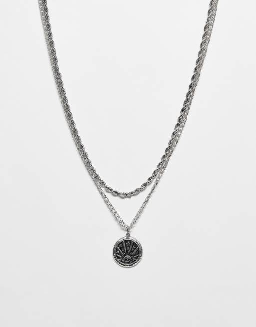 Reclaimed Vintage unisex pendant multirow necklace in silver