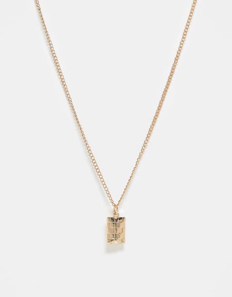 Reclaimed Vintage unisex pendant necklace with checkerboard design in gold - view 1