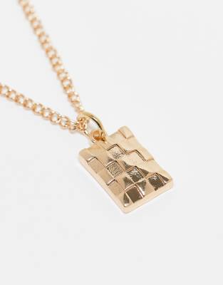 Reclaimed Vintage Unisex Pendant Necklace With Checkerboard Design