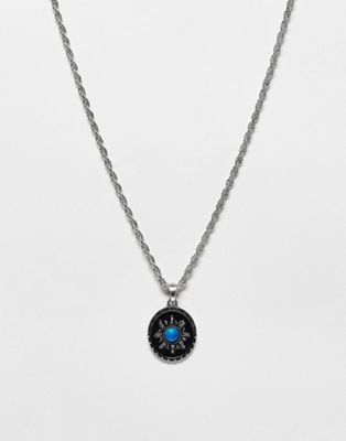 Reclaimed Vintage unisex pendant necklace with cosmic enamel pendant in silver