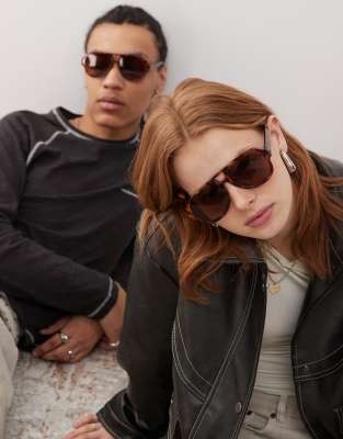Reclaimed Vintage - Unisex-Pilotensonnenbrille in Schildpatt-Optik-Braun