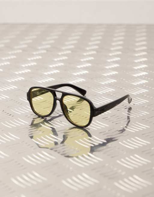 Reclaimed Vintage – Unisex-Pilotensonnenbrille in Schwarz mit gelben Gläsern, 2 von 3