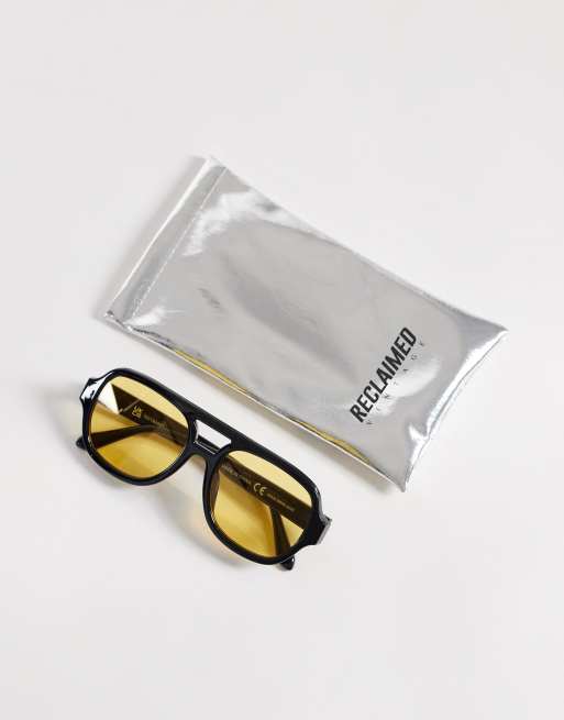 Reclaimed Vintage – Unisex-Pilotensonnenbrille in Schwarz mit gelben Gläsern, 3 von 3