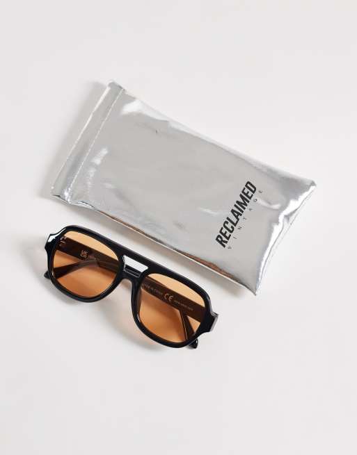 Reclaimed Vintage – Unisex-Pilotensonnenbrille in Schwarz mit orangefarbenen Gläsern, 3 von 3