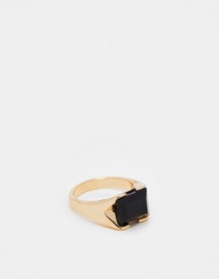 Reclaimed Vintage unisex pinky ring in gold with black stone