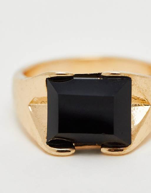 Gold pinky ring with black stone deals