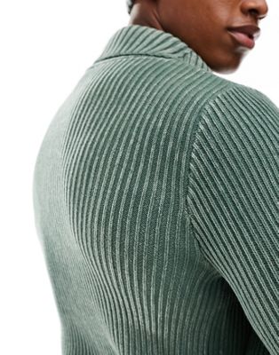 Reclaimed Vintage unisex plated rib knit sweater in green acid wash